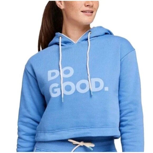 cotopaxi Tops - Cotopaxi Crop Hoodie Sweatshirt Light Blue Slogan Do Good Outdoor Nature Size L